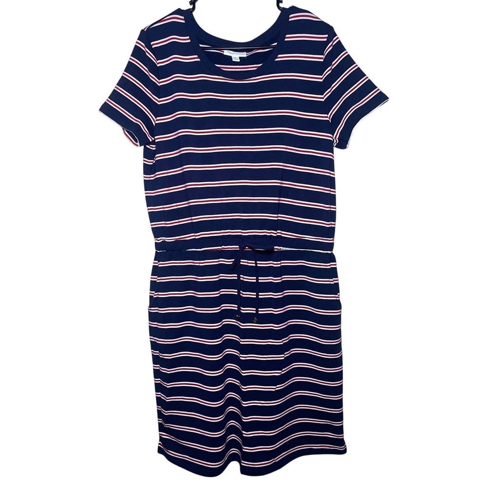 NWOT Charter Club T-shirt Striped Dress Drawstring Waist Pockets Womens Medium